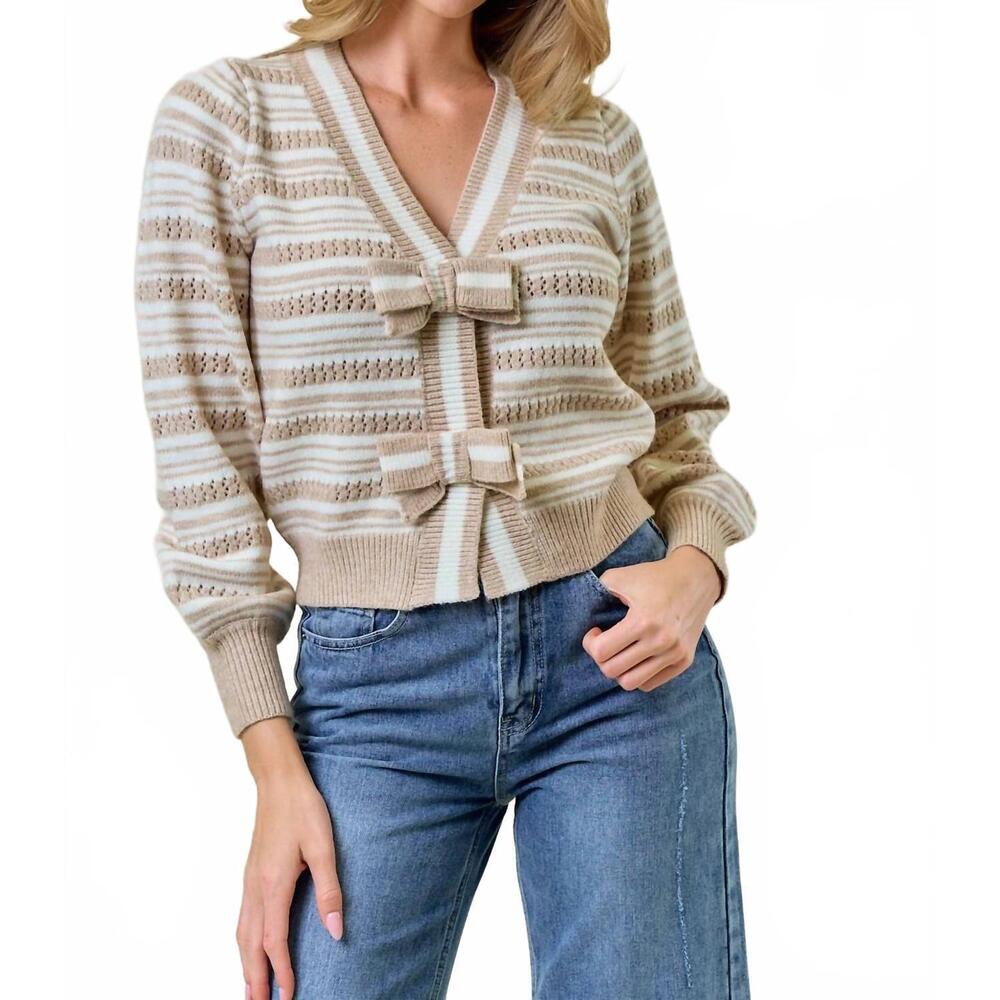 NEW DOE AND RAE bow tie short cardigan in beige